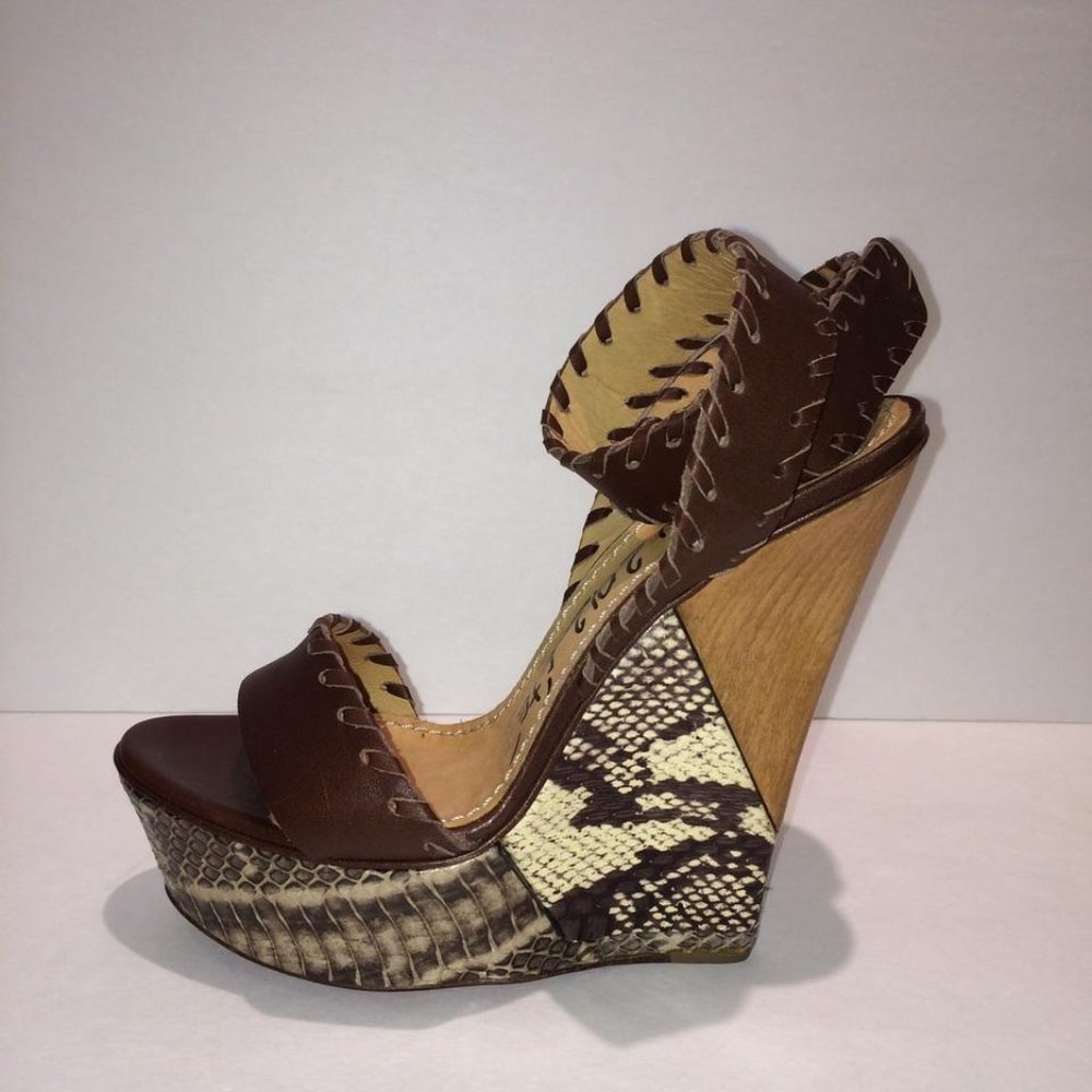 Lanvin Python Leather Platform Wedge Sandal New 37 - image 1